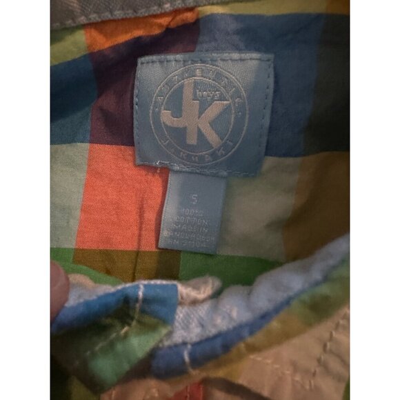 J Khaki Pastel Short sleeve button down collared check plaid shirt size boys sma - Picture 2 of 2